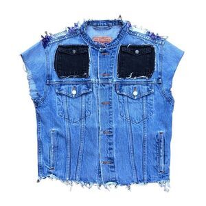 VINTAGE 2004 Levi's Patchwork Denim Jacket Vest Blue Small
